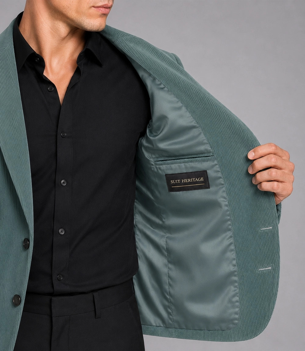 Men's Sea Green Corduroy 2 Piece Suit Inner - Suit Heritage