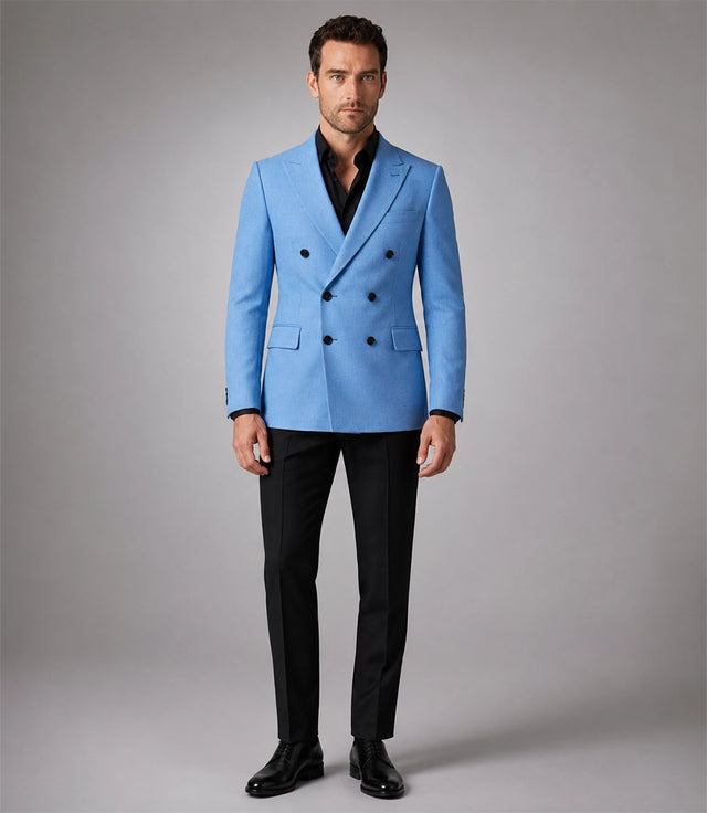 Men's Sky Blue Double Breasted Suit - Suit Heritage