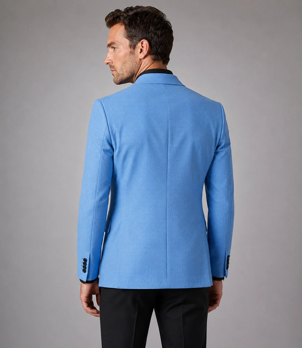 Men's Sky Blue Double Breasted Suit Back