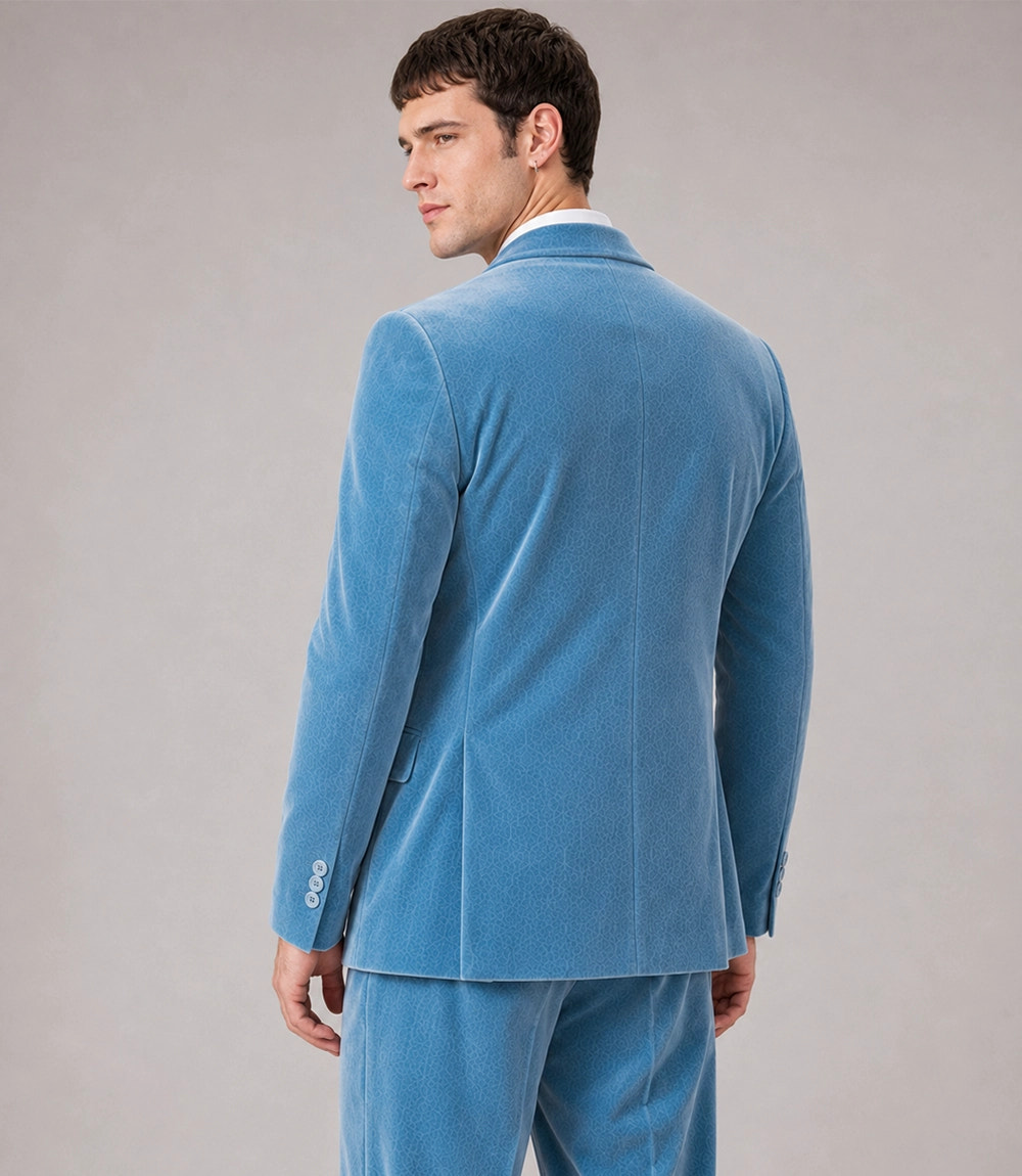 Men's Sky Blue Velvet Double Breasted Suit Back  -  Suit Heritage