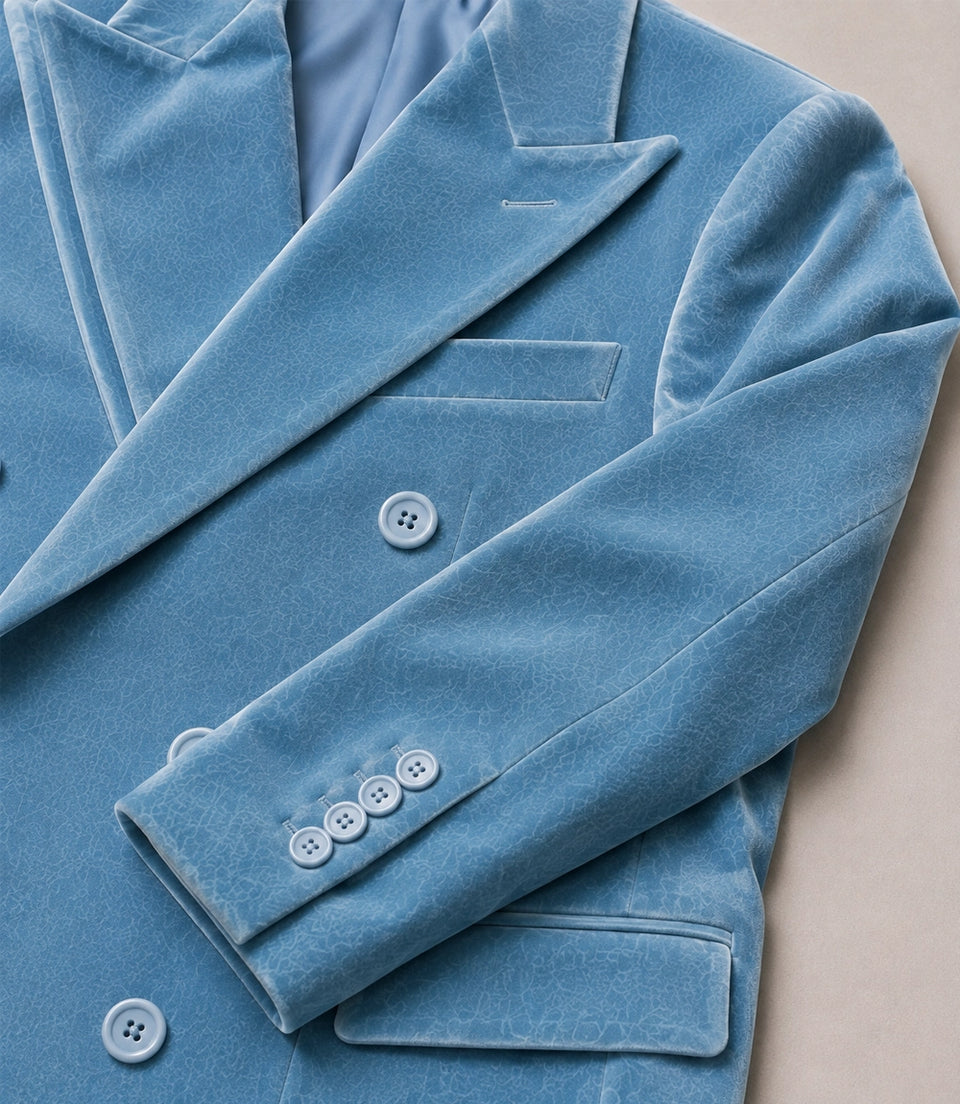 Men's Sky Blue Velvet Double Breasted Suit Fabric  -  Suit Heritage