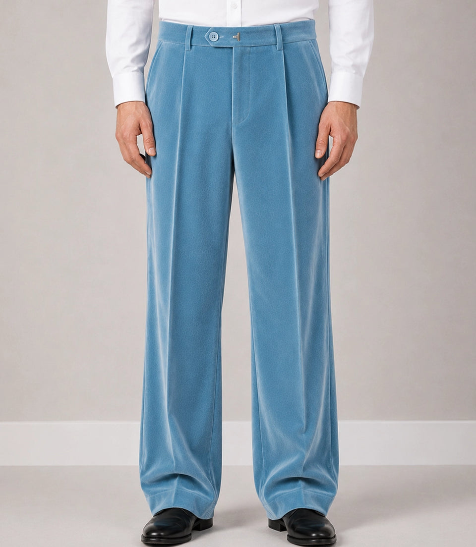 Men's Sky Blue Velvet Double Breasted Suit Pant  -  Suit Heritage