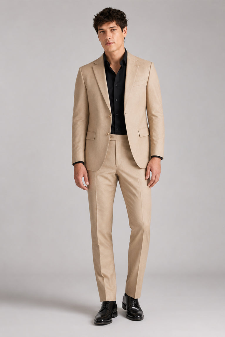 Men's Solid Beige 2 Piece Suit - Suit Heritage