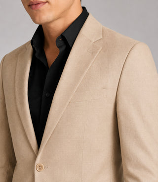 Men's Solid Beige 2 Piece Suit Closeup - Suit Heritage