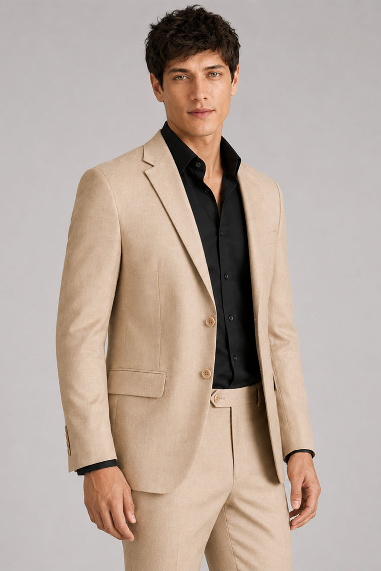 Men's Solid Beige 2 Piece Suit Front - Suit Heritage