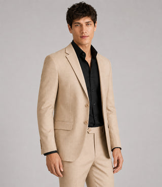 Men's Solid Beige 2 Piece Suit Front - Suit Heritage
