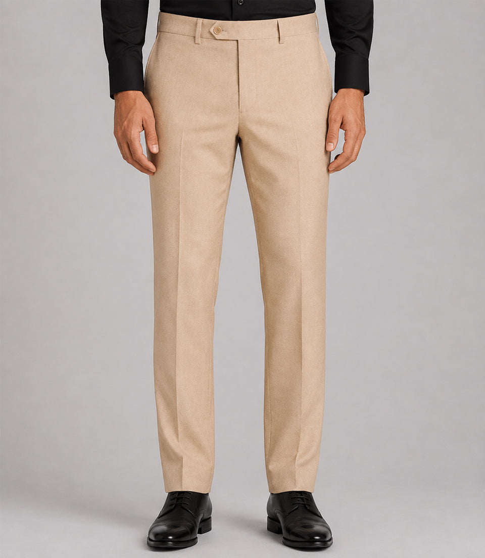 Men's Solid Beige 2 Piece Suit Pant - Suit Heritage