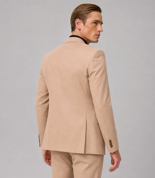 Men's Solid Beige Polyester 2 Piece Suit Back - Suit Heritage