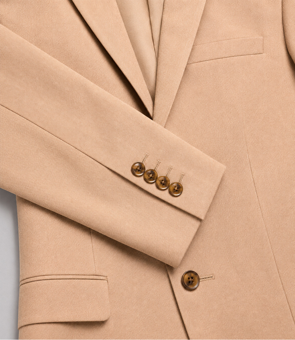 Men's Solid Beige Polyester 2 Piece Suit Fabric - Suit Heritage