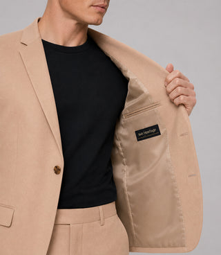 Men's Solid Beige Polyester 2 Piece Suit Inner - Suit Heritage
