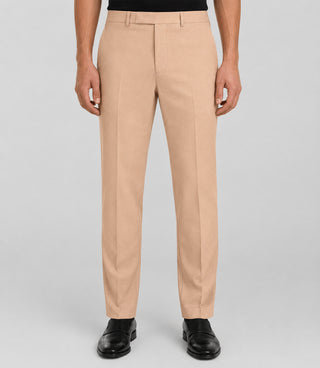 Men's Solid Beige Polyester 2 Piece Suit Pant - Suit Heritage