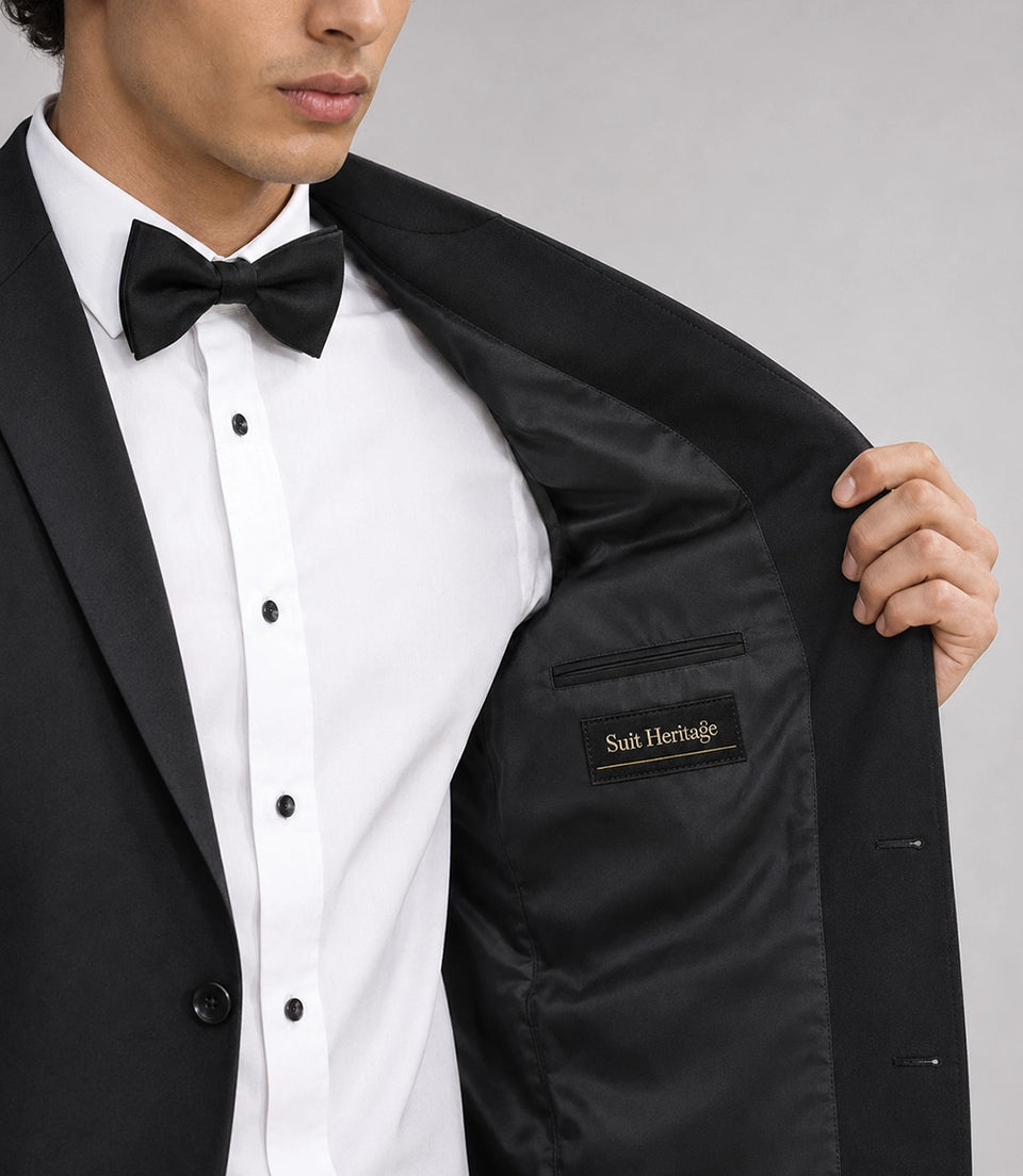 Men's Solid Black Groomsmen Suit Inner  -  Suit Heritage