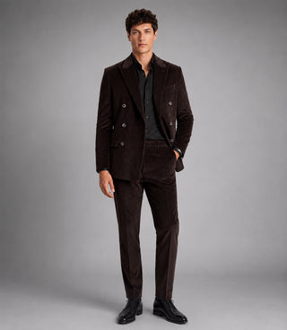 Men's Solid Dark Brown Corduroy Double Breasted Suit - Suit Heritage