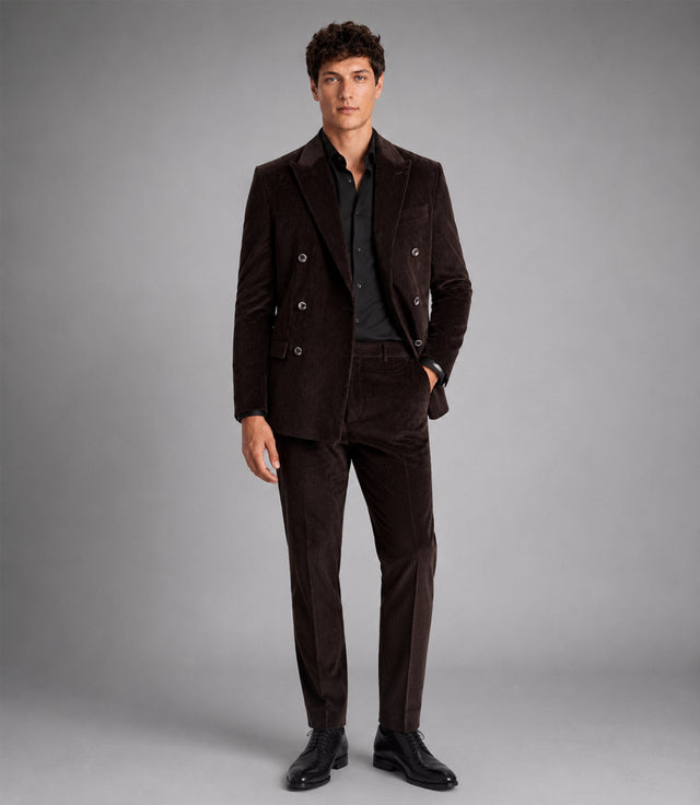 Men's Solid Dark Brown Corduroy Double Breasted Suit - Suit Heritage