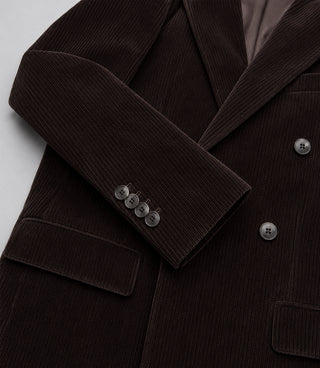 Men's Solid Dark Brown Corduroy Double Breasted Suit Fabric - Suit Heritage