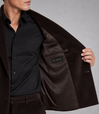 Men's Solid Dark Brown Corduroy Double Breasted Suit Inner - Suit Heritage