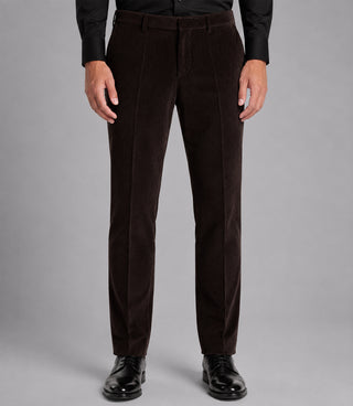 Men's Solid Dark Brown Corduroy Double Breasted Suit Pant - Suit Heritage