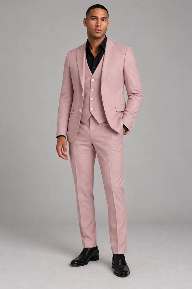 Men's Solid Pink Polyester 3 Piece Suit - Suit Heritage