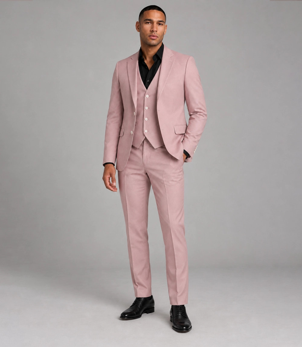 Men's Solid Pink Polyester 3 Piece Suit - Suit Heritage