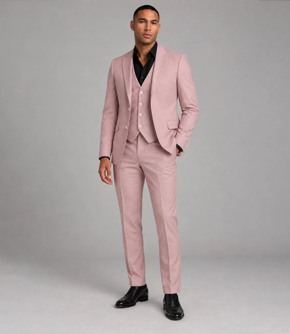 Men's Solid Pink Polyester 3 Piece Suit - Suit Heritage