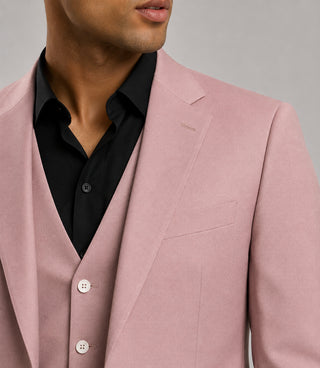 Men's Solid Pink Polyester 3 Piece Suit Closeup - Suit Heritage