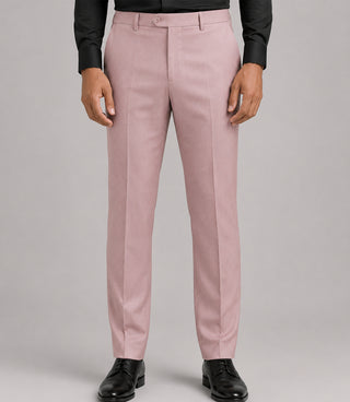 Men's Solid Pink Polyester 3 Piece Suit Pant - Suit Heritage