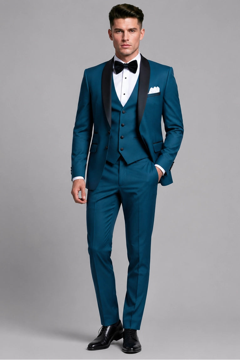 Men's Solid Teal 3 Piece Tuxedo - Suit Heritage