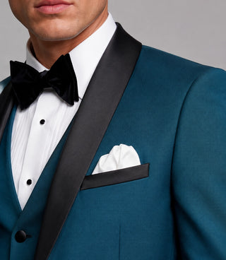 Men's Solid Teal 3 Piece Tuxedo Closeup - Suit Heritage