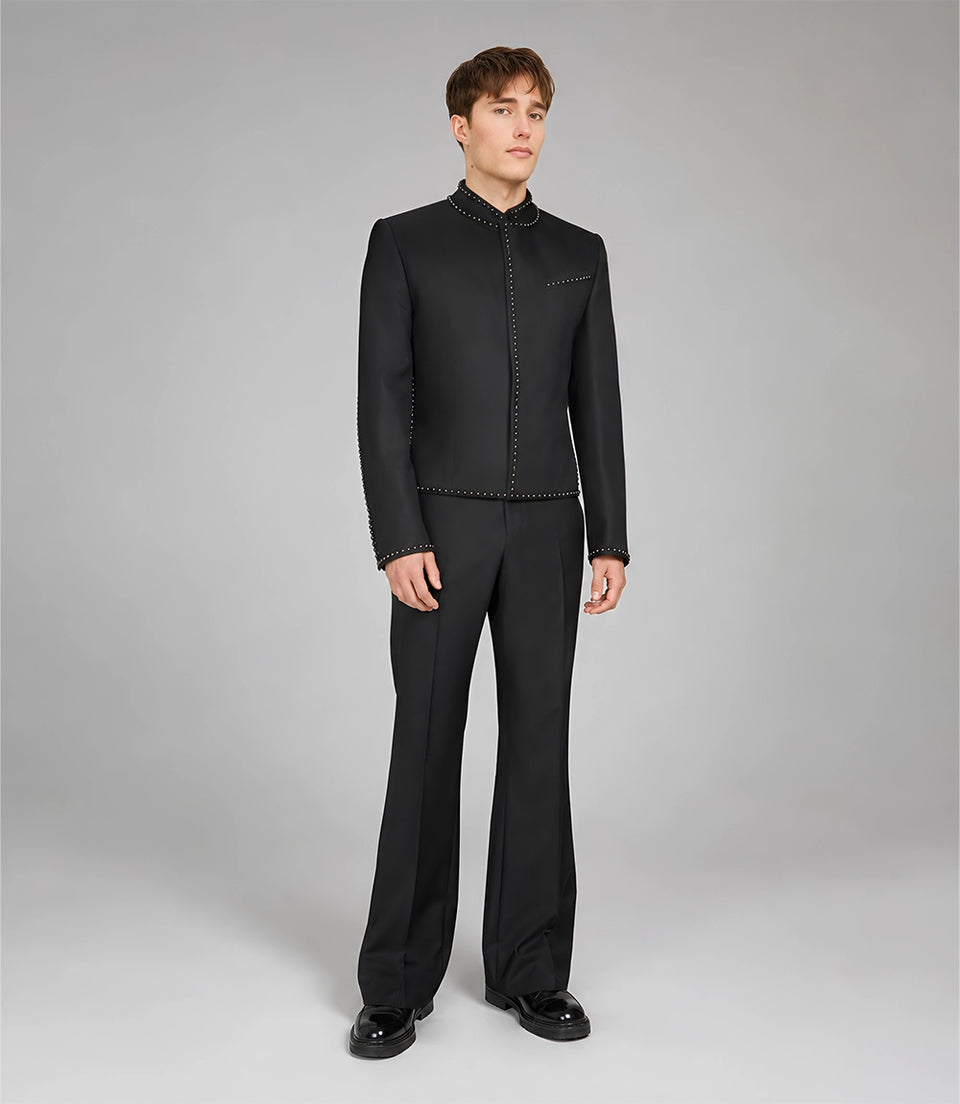 Men's Studded Black Cotton Suit - Suit Heritage