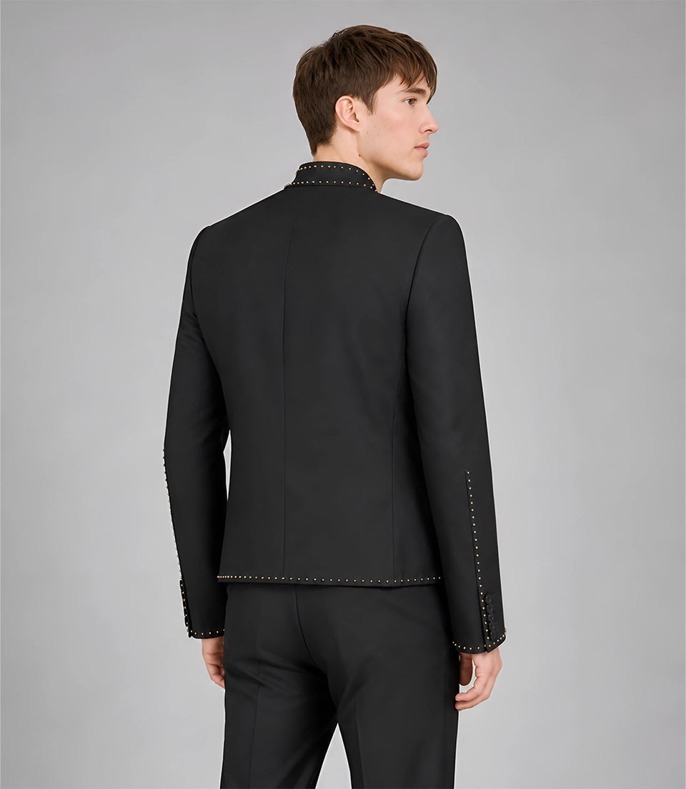 Men's Studded Black Cotton Suit Back - Suit Heritage