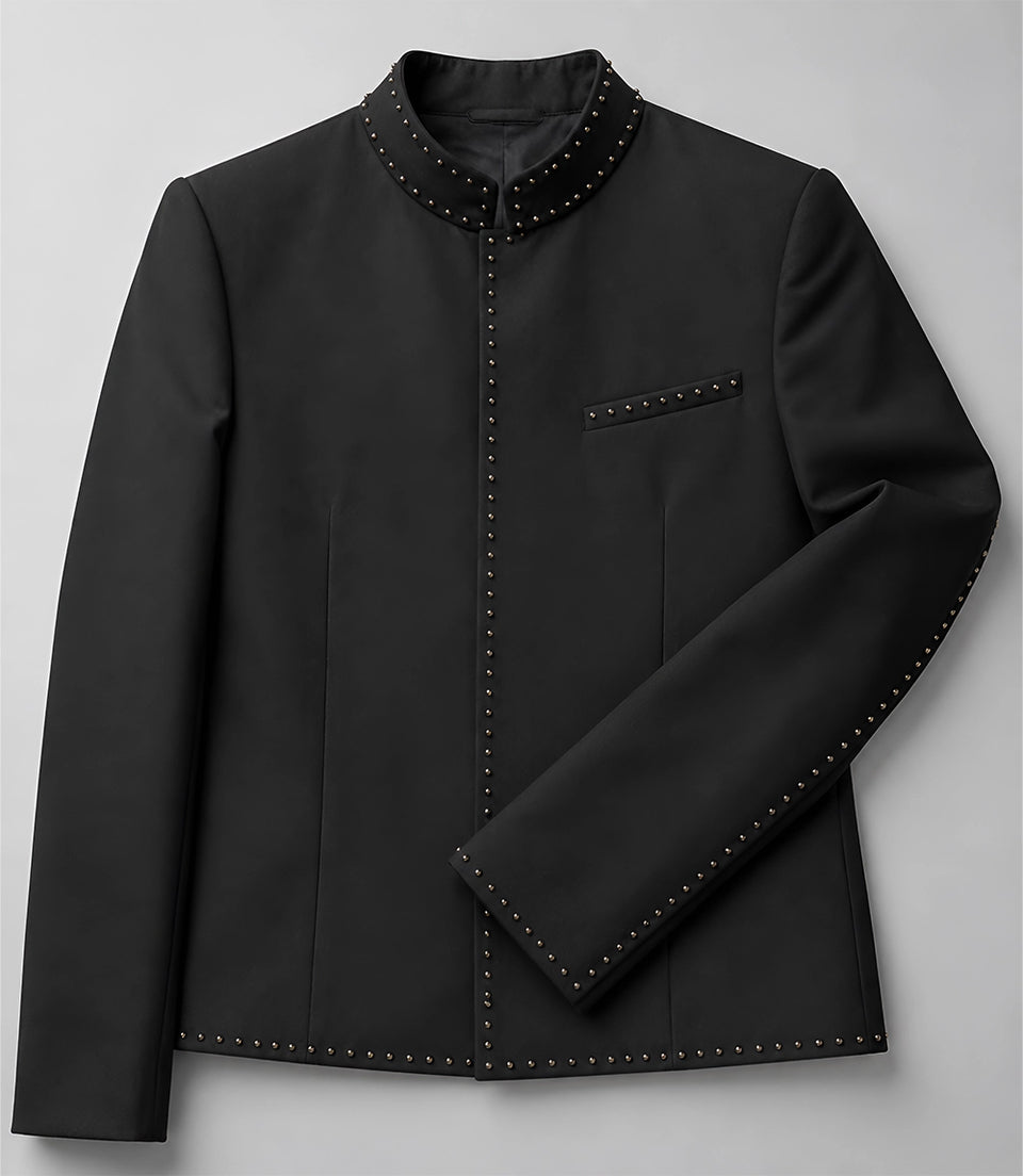Men's Studded Black Cotton Suit Blazer - Suit Heritage