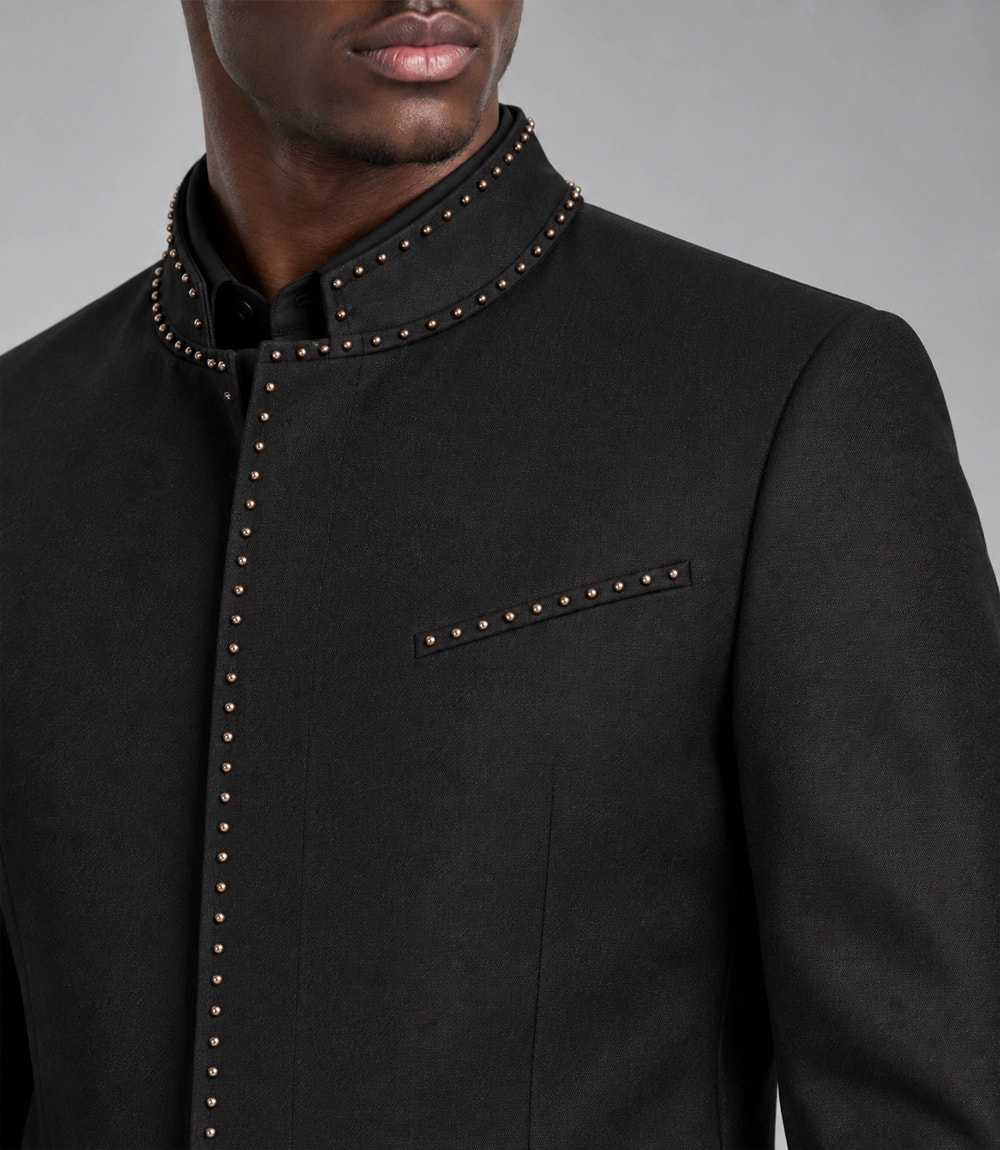 Men's Studded Black Cotton Suit Closeup - Suit Heritage