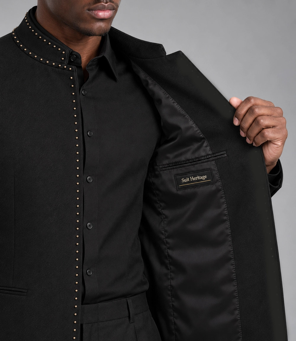 Men's Studded Black Cotton Suit Inner - Suit Heritage