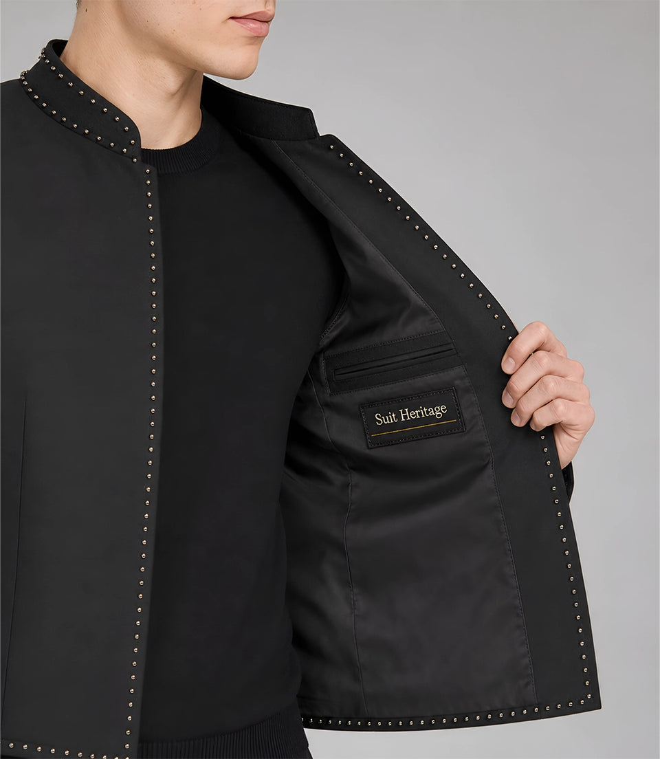Men's Studded Black Cotton Suit Inner