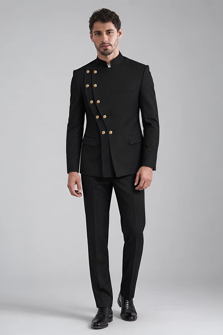 Men's Stylish Black Double Breasted 2 Piece Suit - Suit Heritage