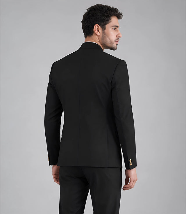 Men's Stylish Black Double Breasted 2 Piece Suit Back - Suit Heritage
