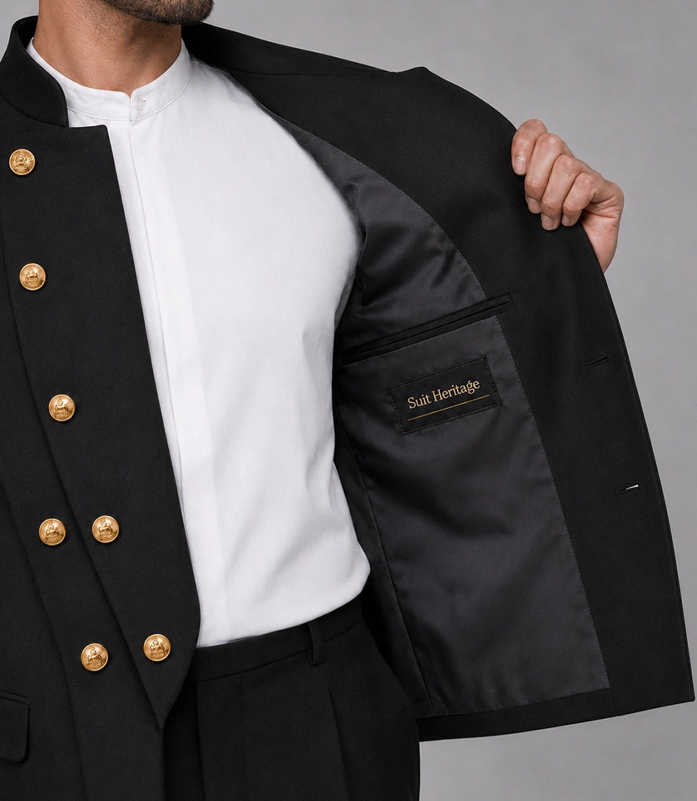 Men's Stylish Black Double Breasted 2 Piece Suit Inner - Suit Heritage