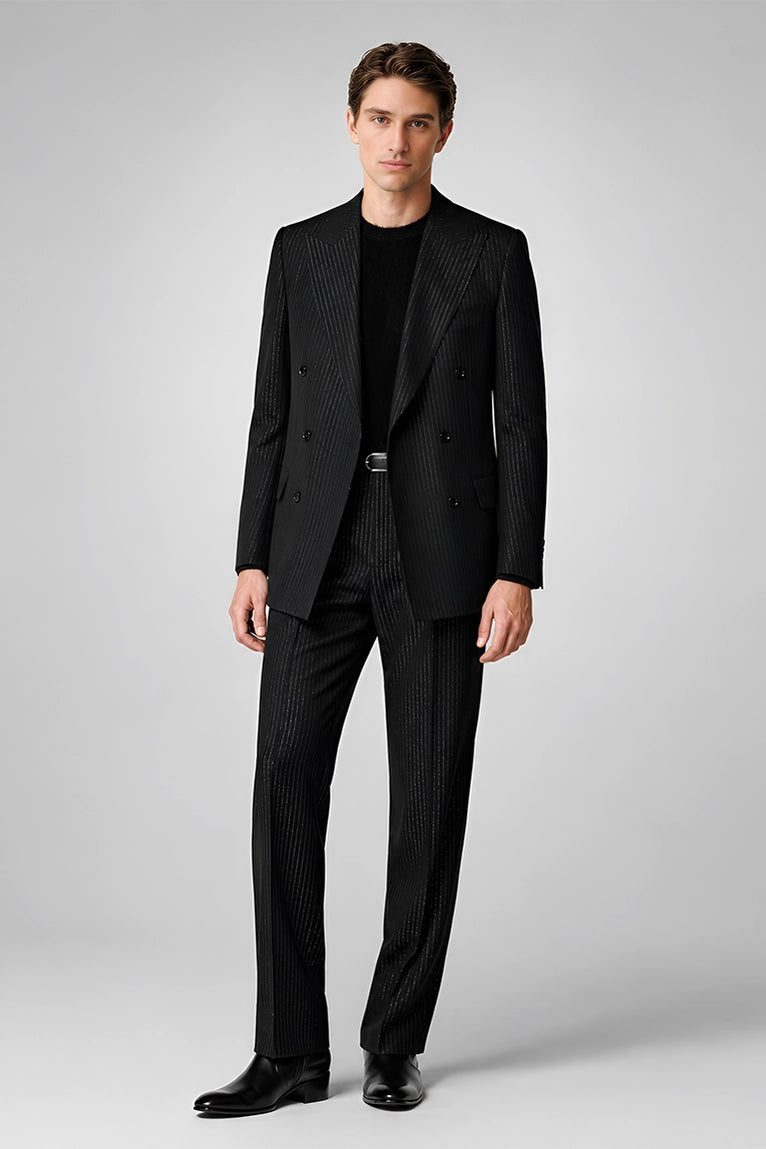 Men's Tailored Black Pinstripe Wool Blend Suit - Suit Heritage