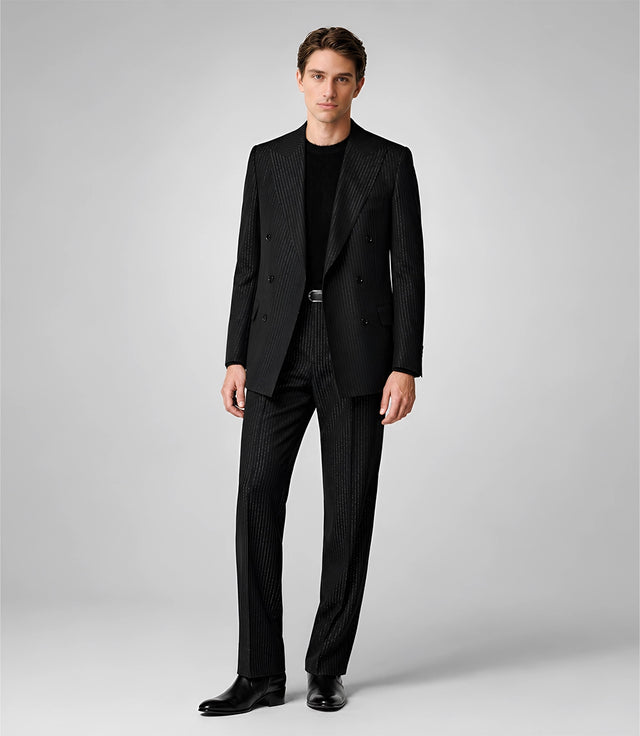 Men's Tailored Black Pinstripe Wool Blend Suit - Suit Heritage