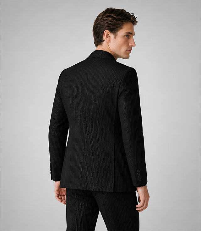 Men's Tailored Black Pinstripe Wool Blend Suit Back - Suit Heritage