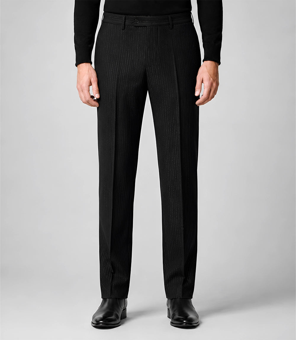 Men's Tailored Black Pinstripe Wool Blend Suit Pant - Suit Heritage