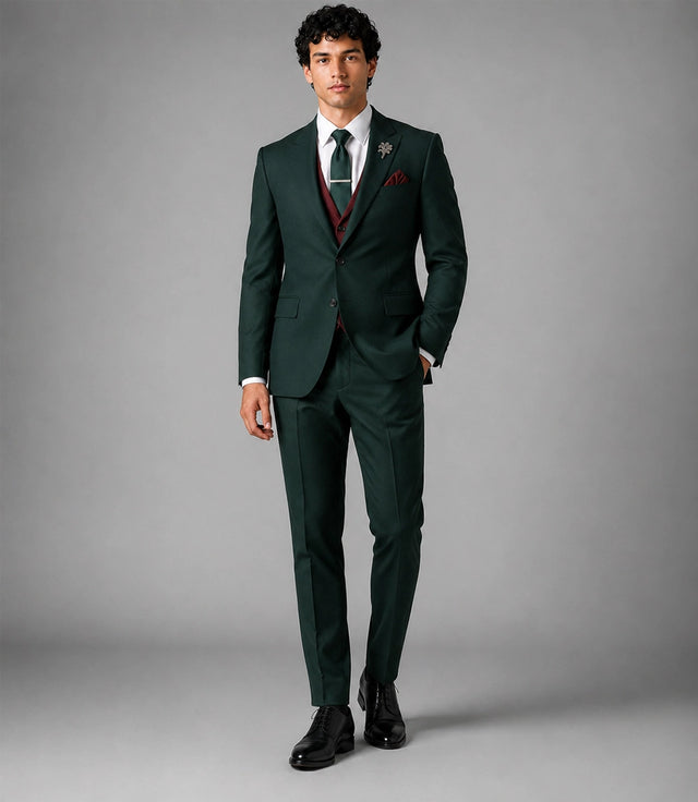 Men's Tailored Green Formal Wedding 3 Piece Suit - Suit Heritage
