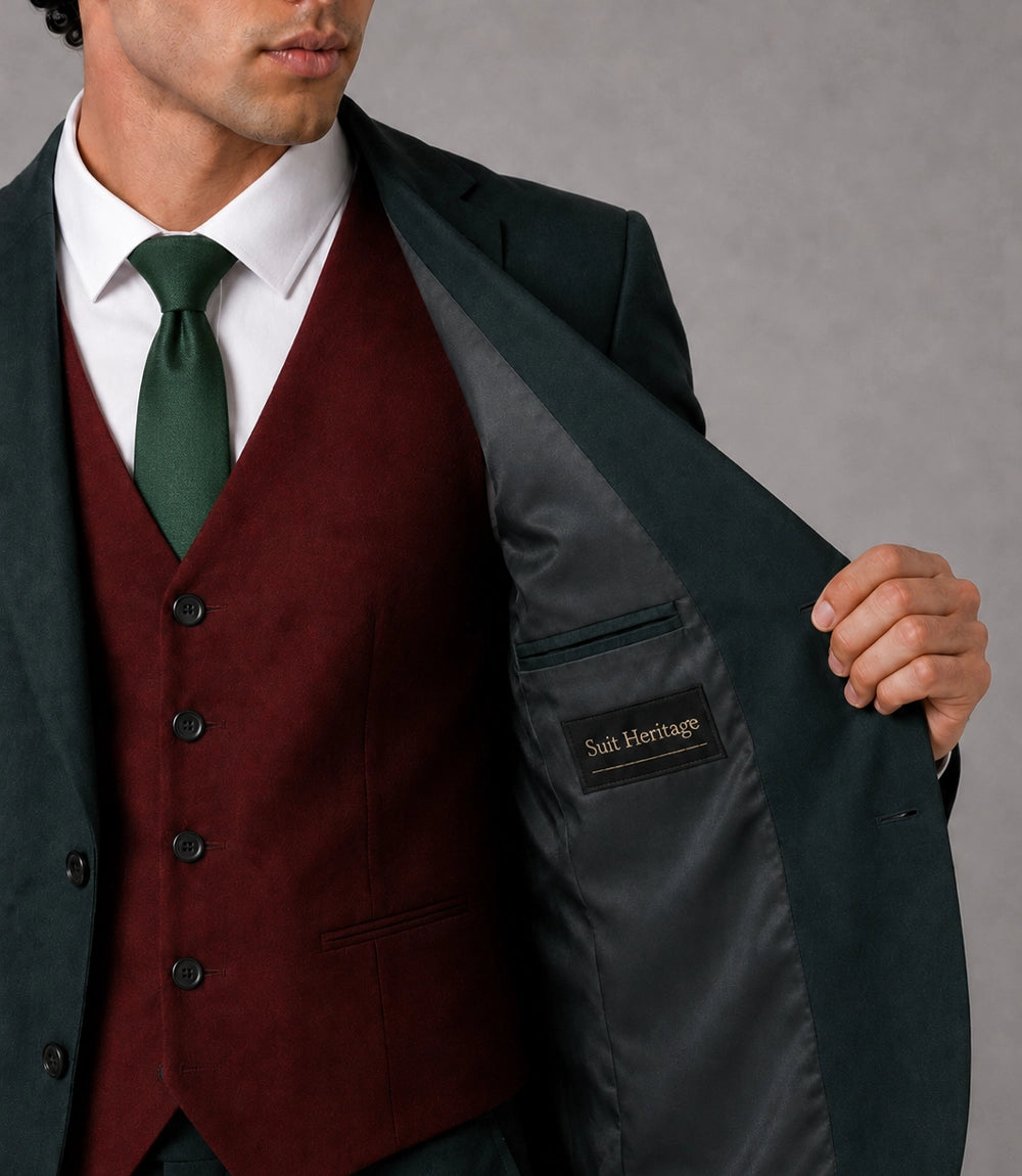 Men's Tailored Green Formal Wedding 3 Piece Suit Inner - Suit Heritage