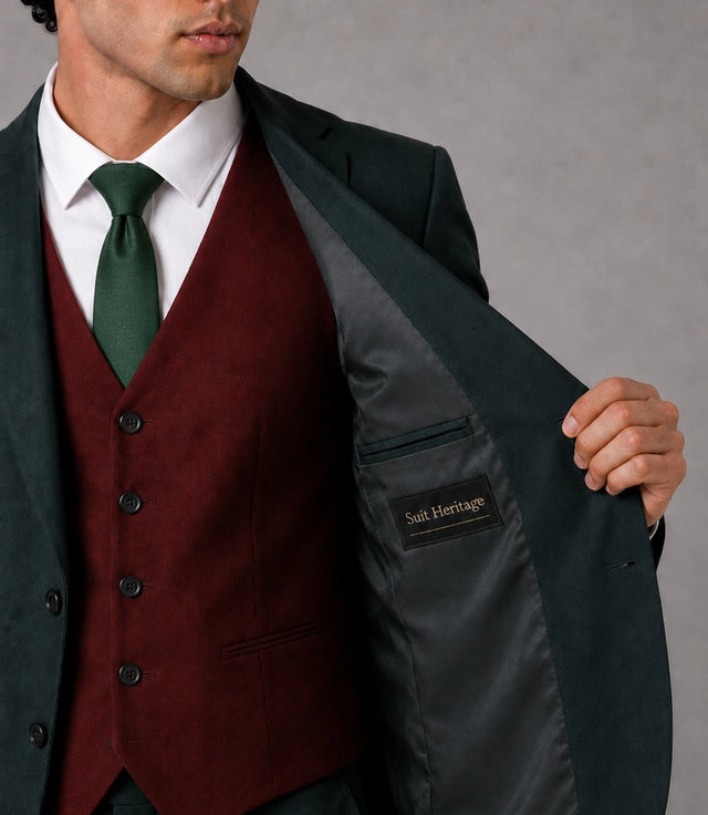 Men's Tailored Green Formal Wedding 3 Piece Suit Inner - Suit Heritage