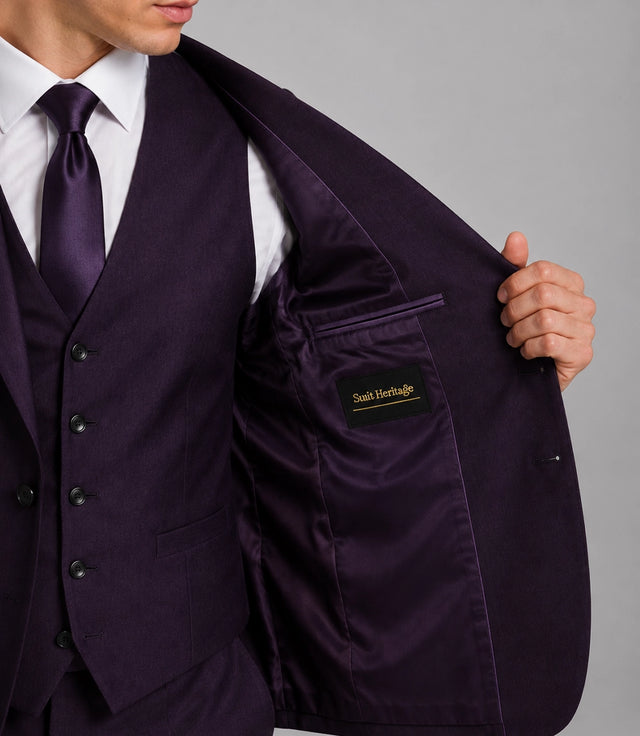 Men's Tailored Purple Wedding 3 Piece Suit Inner - Suit Heritage
