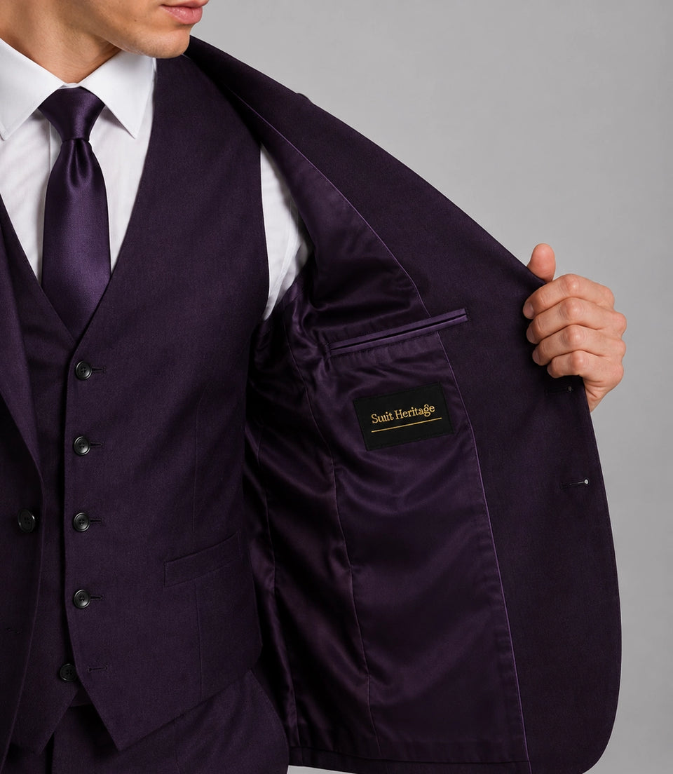 Men's Tailored Purple Wedding 3 Piece Suit Inner - Suit Heritage