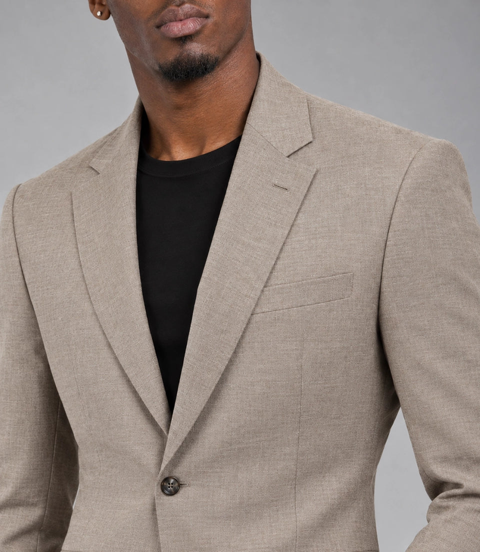 Men's Taupe Solid Casual Suit Closeup  -  Suit Heritage