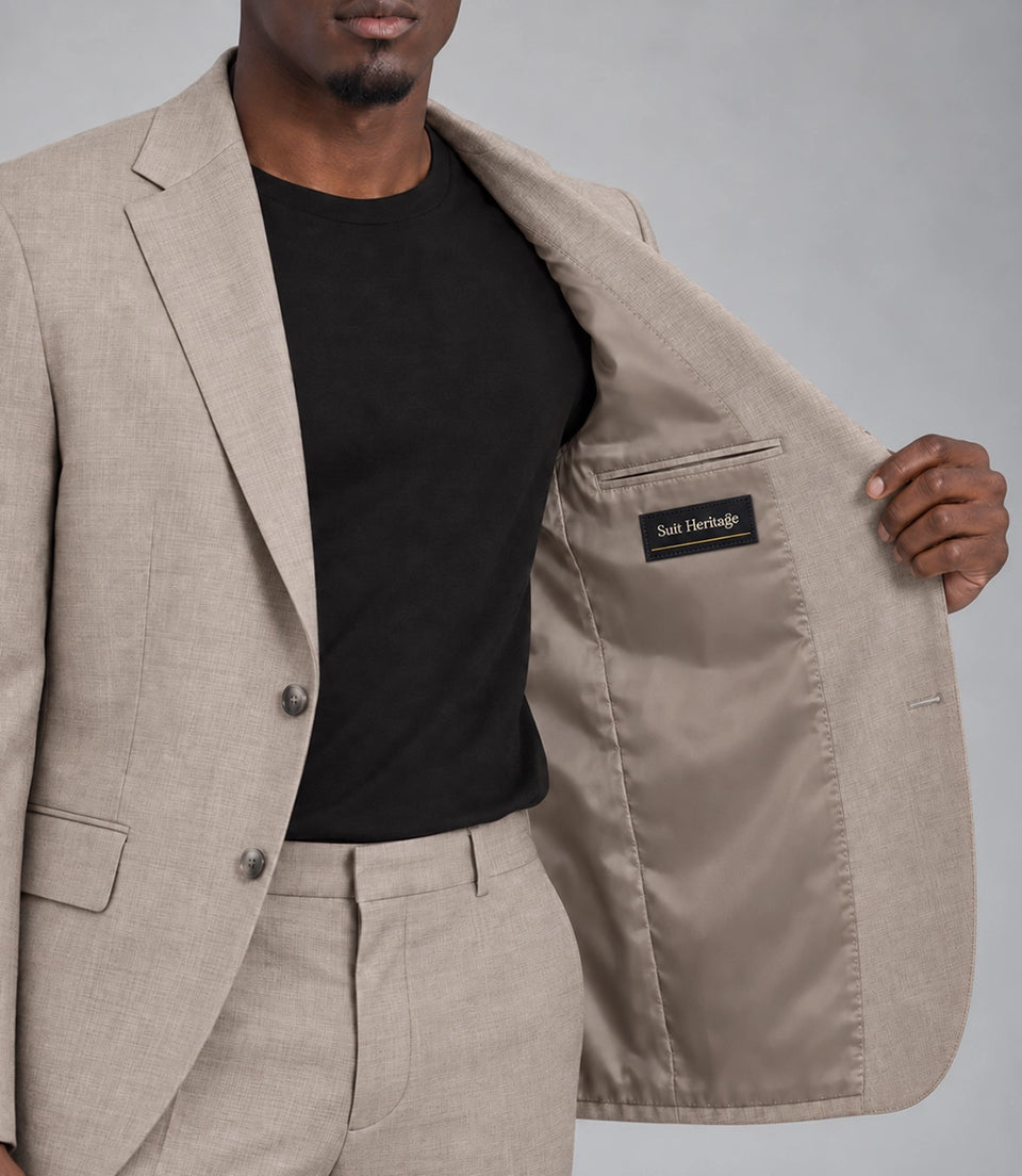 Men's Taupe Solid Casual Suit Inner  -  Suit Heritage