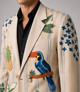 Men's Tropical Hand Embroidered Suit Closeup - Suit Heritage