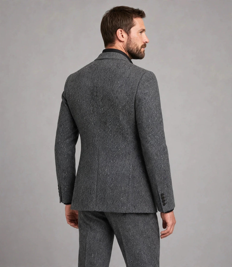 Men's Tweed Donegal Dark Grey 2 Piece Suit Back  -  Suit Heritage